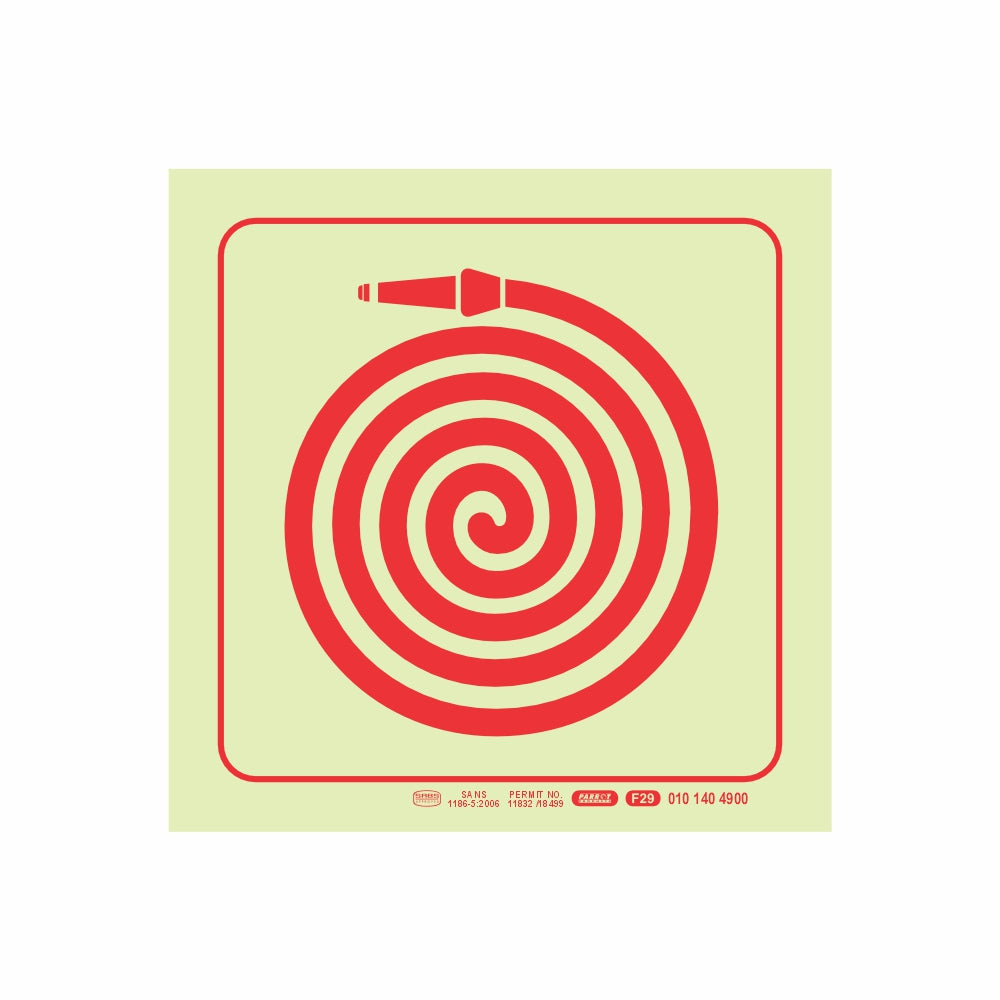 PHOTOLUMINESCENT 190MM SAFETY SIGN - F29-FIRE HOSE REEL