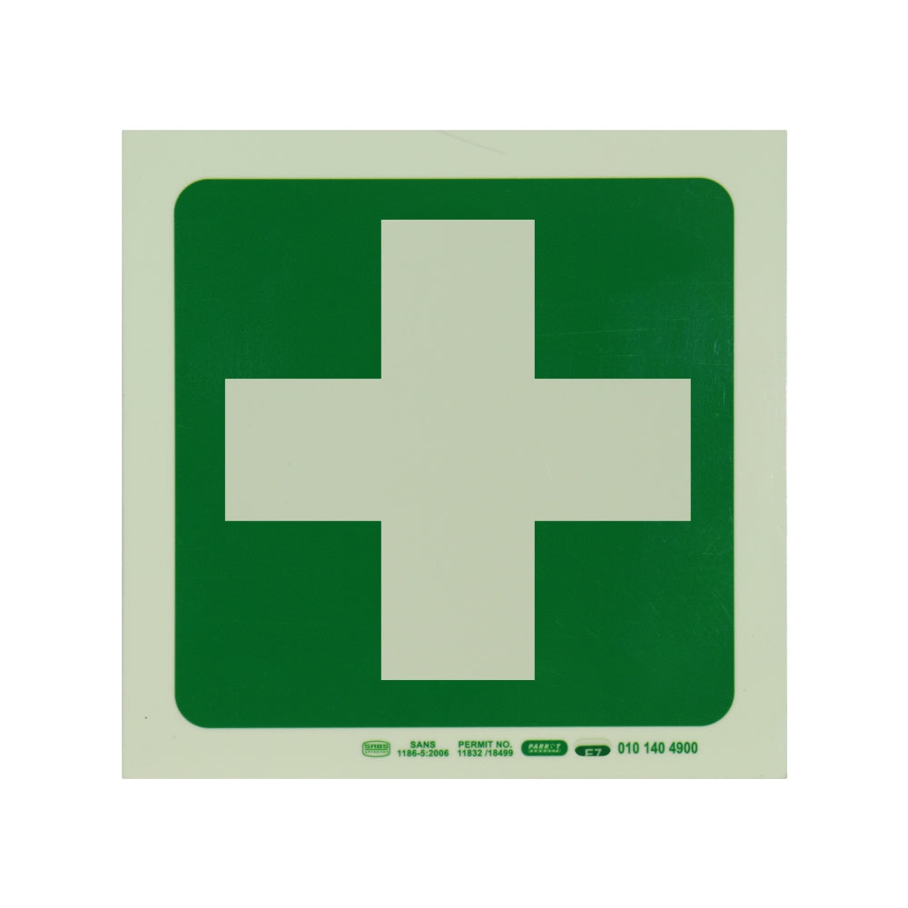 Photoluminescent 190MM Safety Sign - E7-Green Cross