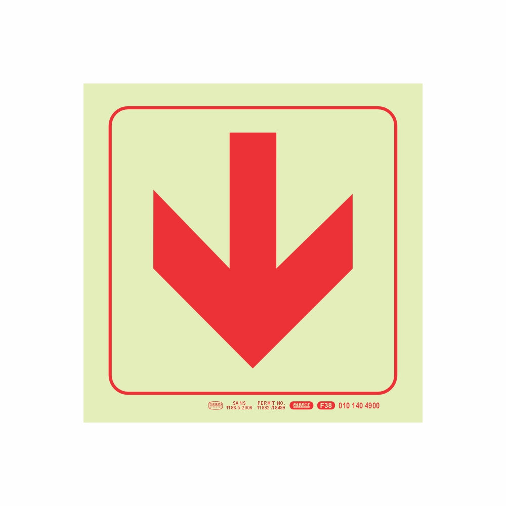PHOTOLUMINESCENT 190MM SAFETY SIGN - F38-ARROW DOWN
