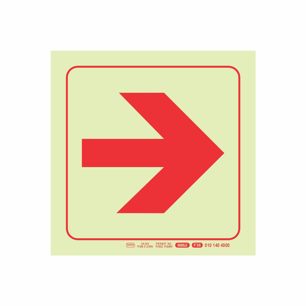 PHOTOLUMINESCENT 190MM SAFETY SIGN - F36-ARROW RIGHT