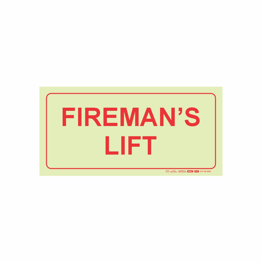 PHOTOLUMINESCENT 190MM SAFETY SIGN - F47-FIREMANS LIFT