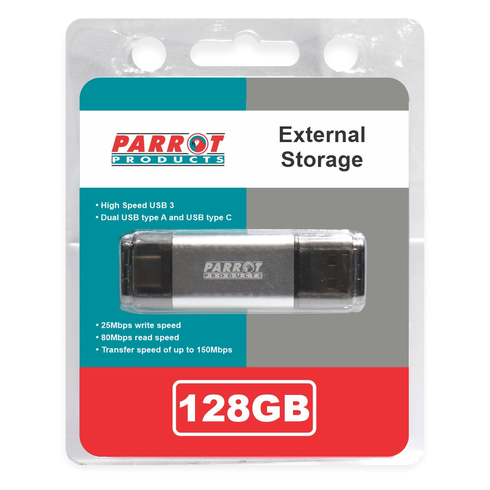 External Storage USB 3 Type A + USB C 128GB Flash Drive