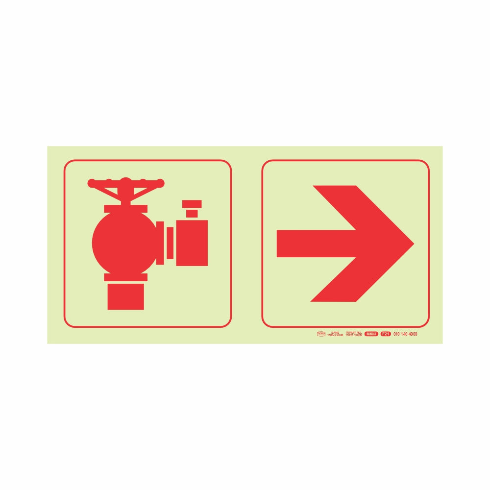 PHOTOLUMINESCENT 190MM SAFETY SIGN - FIRE HYDRANT+AROW RIGHT