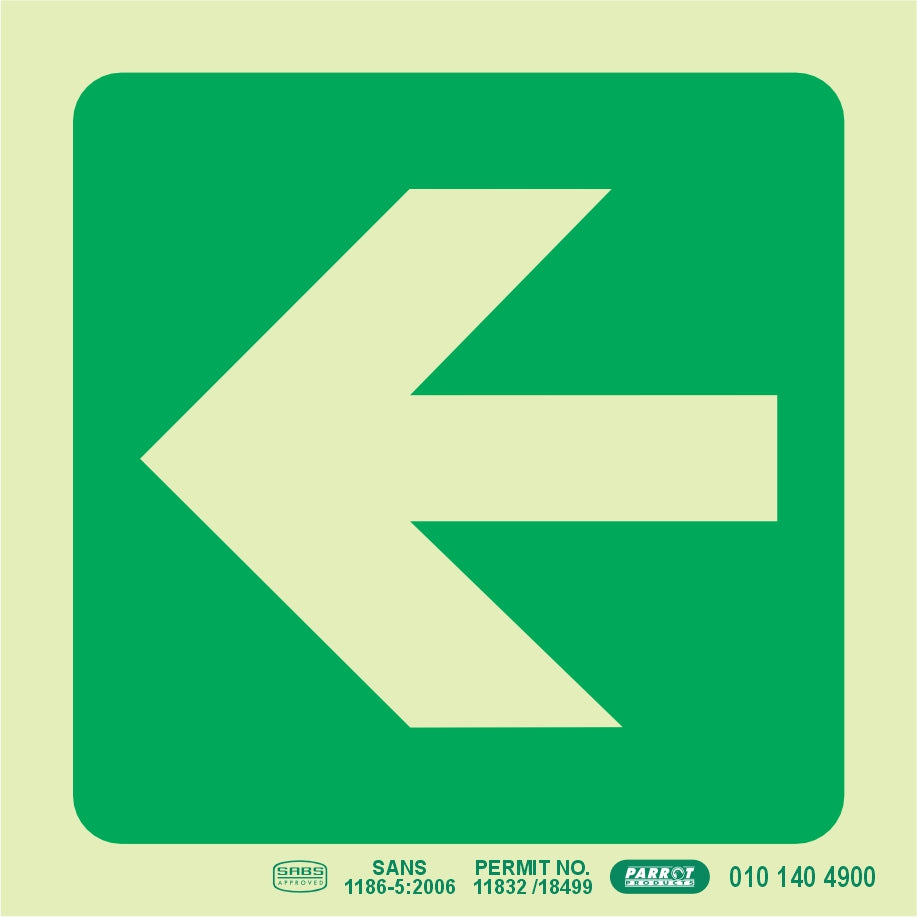 PHOTOLUMINESCENT 190MM SAFETY SIGN -E22-ARROW LEFT