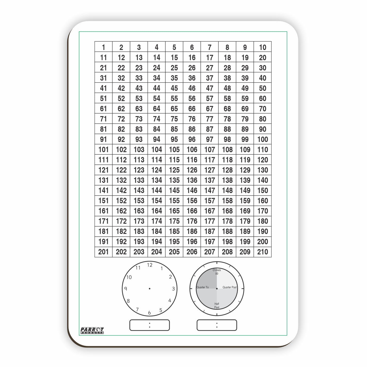 WRITING SLATE NUMBER CHART AND CLOCK MARKERBORD 297*210MM  - BOX 10