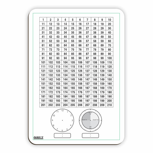 WRITING SLATE NUMBER CHART AND CLOCK MARKERBORD 297*210MM  - BOX 10