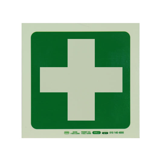 Photoluminescent 190MM Safety Sign - E7-Green Cross