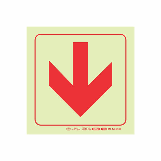 PHOTOLUMINESCENT 190MM SAFETY SIGN - F38-ARROW DOWN