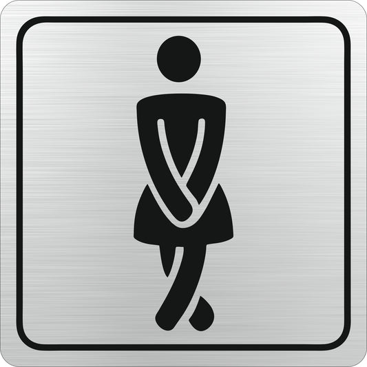 Ladies Toilet Symbolic Sign - Black Printed on Brushed Aluminium ACP (150 x 150mm)