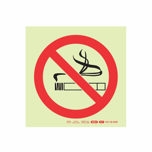 PHOTOLUMINESCENT 190MM SAFETY SIGN - F27-NO SMOKING