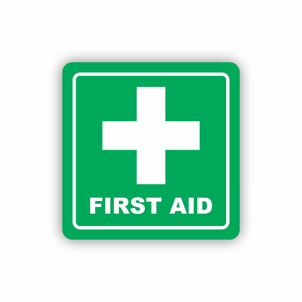 Green First Aid Symbolic Sign - Printed on White ACP (150 x 150mm)