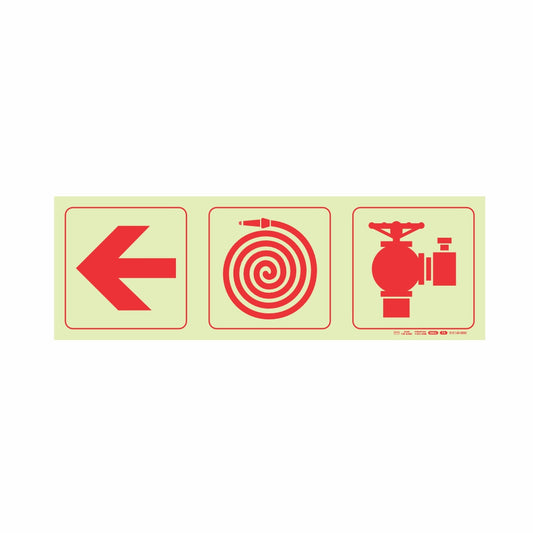 PHOTOLUMINESCENT 190MM SAFETY SIGN - F8-ARROW LEFT+FIRE HOSE REEL+FIRE HYDRANT