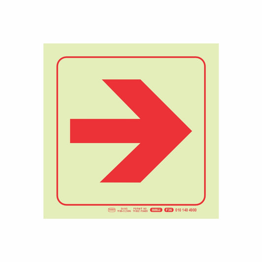 PHOTOLUMINESCENT 190MM SAFETY SIGN - F36-ARROW RIGHT