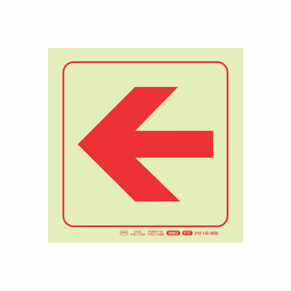 PHOTOLUMINESCENT 190MM SAFETY SIGN - F37-ARROW LEFT