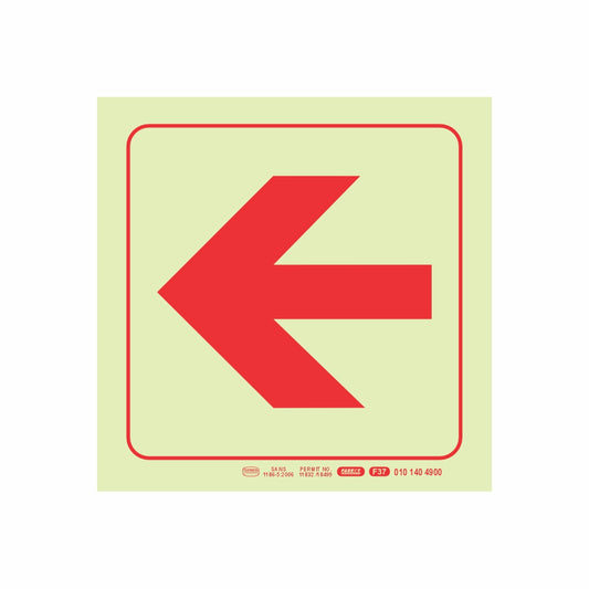PHOTOLUMINESCENT 190MM SAFETY SIGN - F37-ARROW LEFT