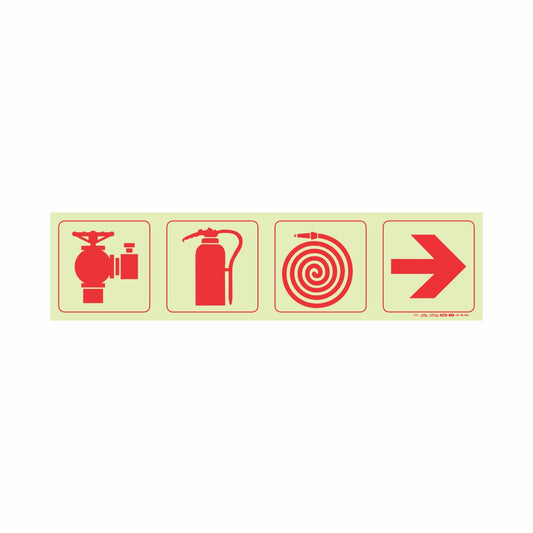 PHOTOLUMINESCENT 190MM SAFETY SIGN - F3-FIRE HYDRANT+FIRE EXTINGUISHER+FORE HOSE REEL+ARROW RIGHT