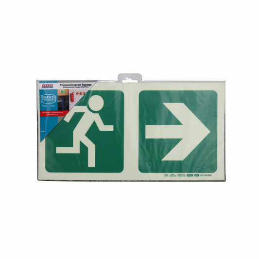 Photoluminescent 190MM Safety Sign - E1-Running Man+Arrow Right