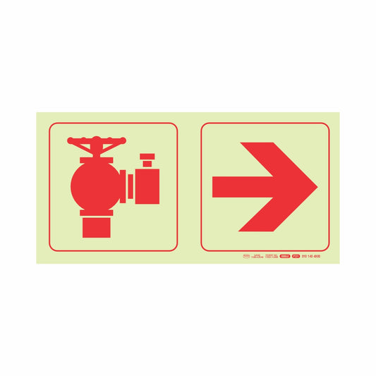 PHOTOLUMINESCENT 190MM SAFETY SIGN - FIRE HYDRANT+AROW RIGHT