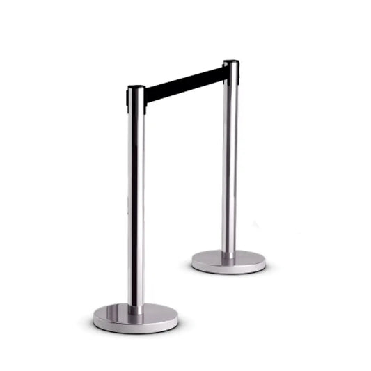 Retractable Chrome Queue Barrier with Black Belt 910x320mm (Box of 2)