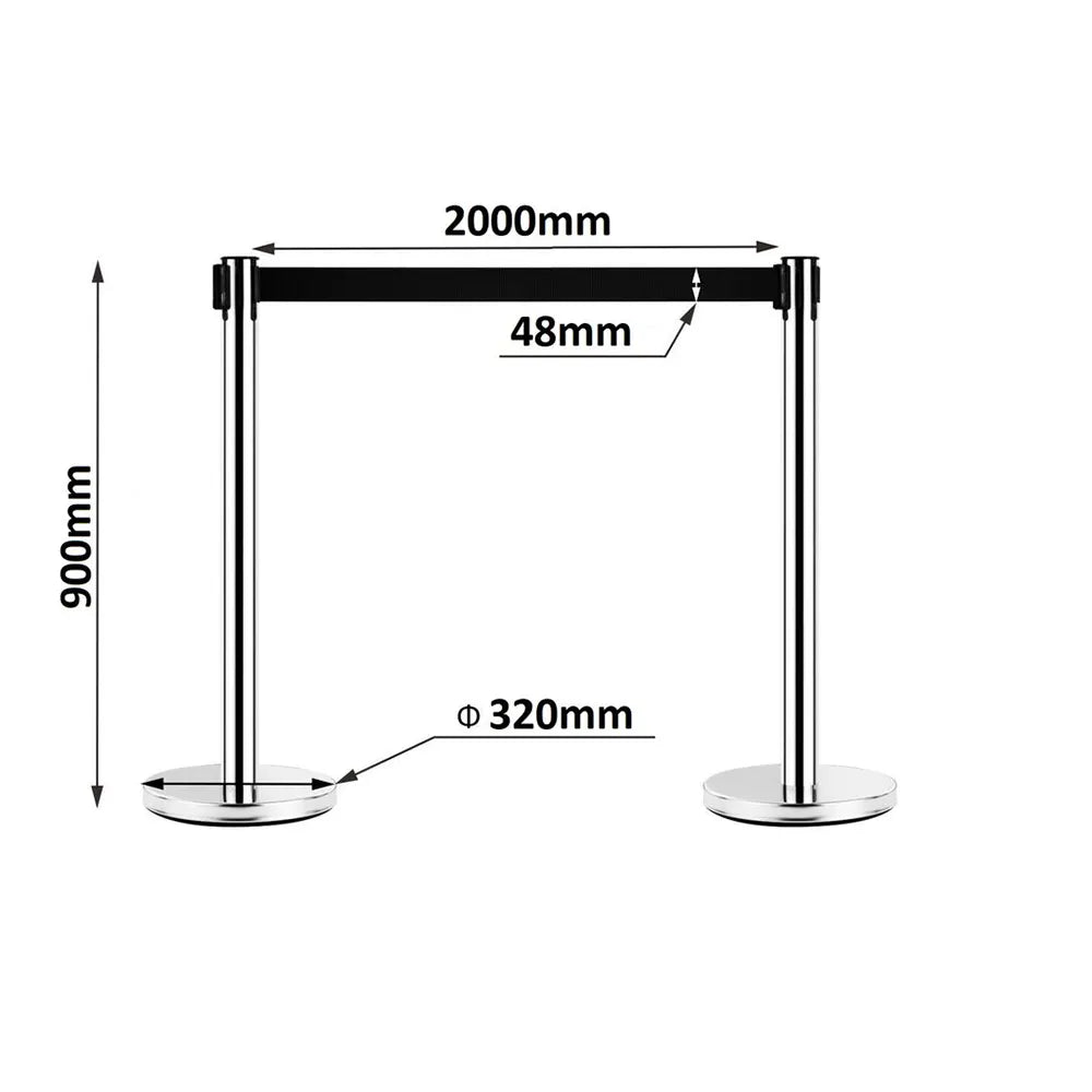 Retractable Chrome Queue Barrier with Black Belt 910x320mm (Box of 2)